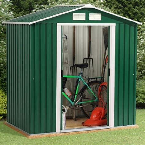 Metal garden shed 6 x 8ft green white with apex roof - Homegenies