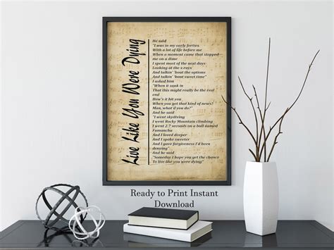 Live Like You Were Dying Lyrics Instant Print by Tim Mcgraw on Sheet ...