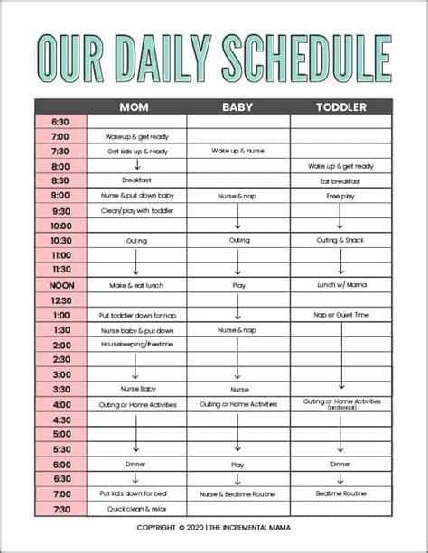 Printable Baby Daily Routine Template - pic-leg