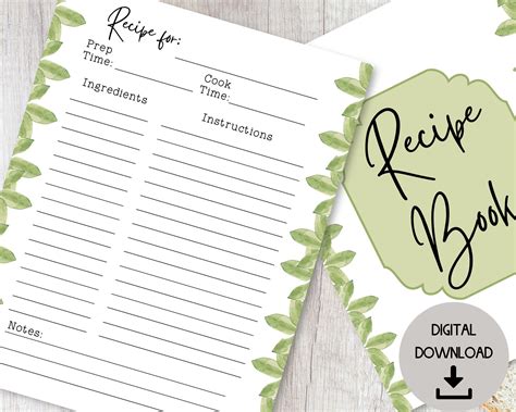 Printable Recipe Binder Recipe Card Download - Etsy