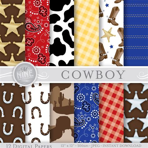 COWBOY Papel digital: Cowboy Patterns Print Western Party | Etsy