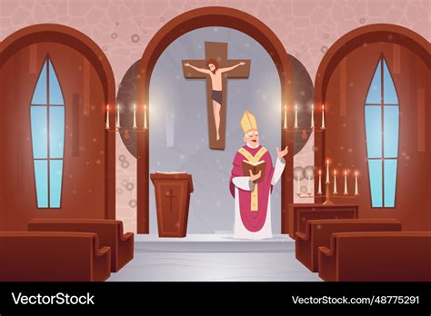 Church interior indoor background of catholic Vector Image