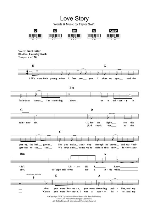 Love Story by Taylor Swift Sheet Music for Piano Chords/Lyrics at Sheet Music Direct