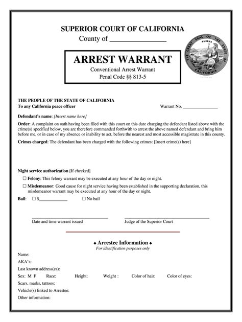 CA Arrest Warrant - Complete Legal Document Online | US Legal Forms