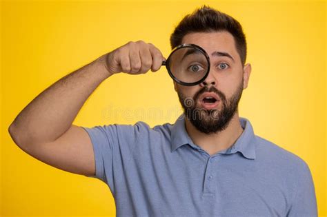 Investigator Researcher Man with Magnifying Glass Near Face, Looking ...
