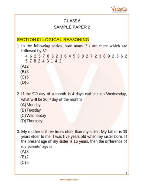 Maths Olympiad For Class 6 Sample Paper Free Download Pdf - COMESSAY