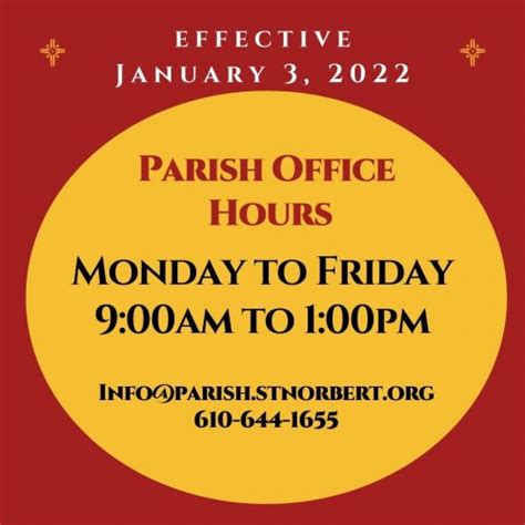 Parish Office Hours – St Norbert Parish