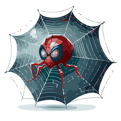 Free Spider Web, Sticker Clipart Vector Character Spider Head On Spiderweb With Red Cartoon ...