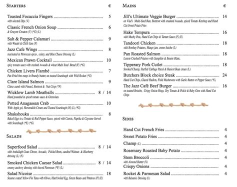 Jazz Cafe Menu, Menu for Jazz Cafe, Temple Bar, Dublin - Zomato Ireland