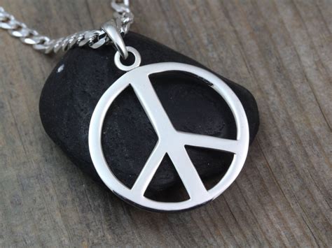 Sterling silver Large Peace Sign Necklace Mens Peace