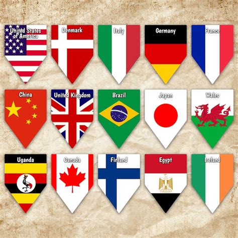 World Flags Printable Banner Includes 65 flags with names | Etsy