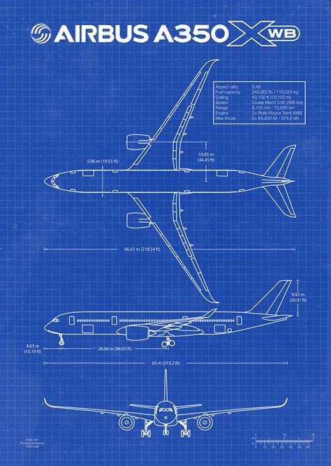 Airbus A350 XWB Poster Design Blueprint Wand Kunst Dimension | Etsy