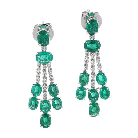 Emerald And Diamond Droplet Dangle Earrings | New York Jewelers Chicago