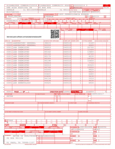 Printable Ub-04 Form Sample