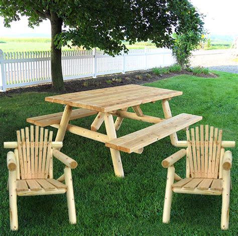 White Cedar Amish Picnic Table Set - Amish Outdoor Set | Cabinfield