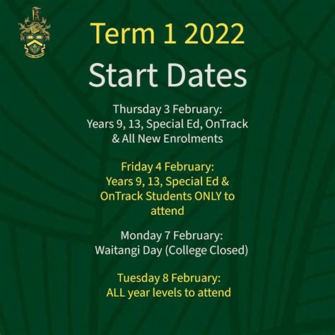 Reminder of Term 1 Start Dates - Waimea College, Richmond, Nelson, New Zealand