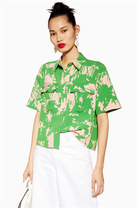 Topshop + Green Abstract Floral Shirt