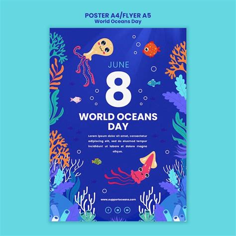 Free PSD | World ocean day poster template