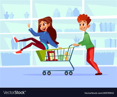 People with shopping carts cartoon Royalty Free Vector Image