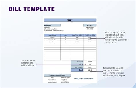 Free Bill Template - Download in Excel, Google Sheets | Template.net