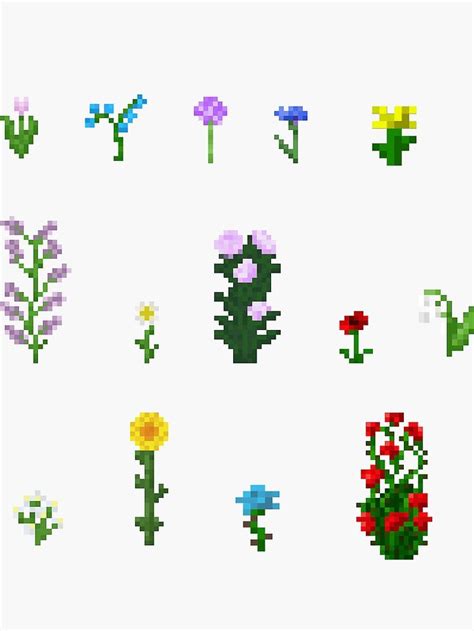 Minecraft flower mix pack Sticker by OddlyEven in 2022 | Pixel art grid ...