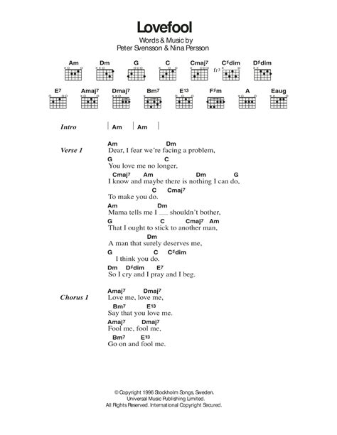 Lovefool by The Cardigans - Guitar Chords/Lyrics - Guitar Instructor