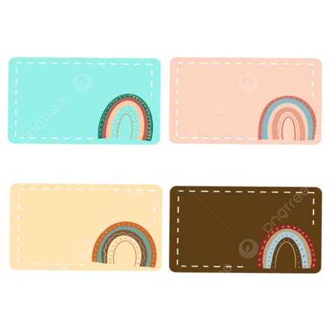 Cute Name Tag Clipart PNG Images, Cute Boho Rainbow Name Tag Illustration Set, Cute Name Tag ...