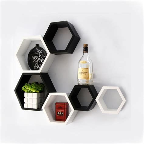 Decornation's Set of 3 Designer Hexagon Wall Shelves Black