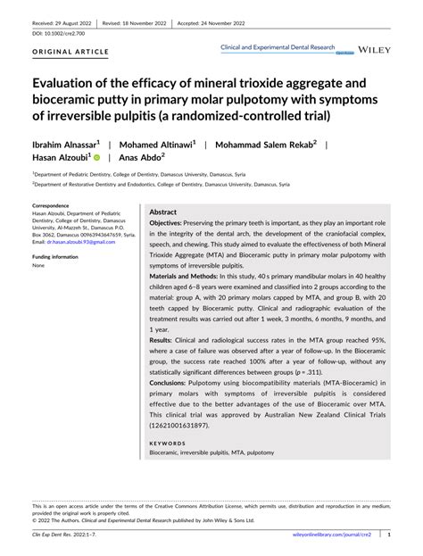 (PDF) Evaluation of the efficacy of mineral trioxide aggregate and bioceramic putty in primary ...