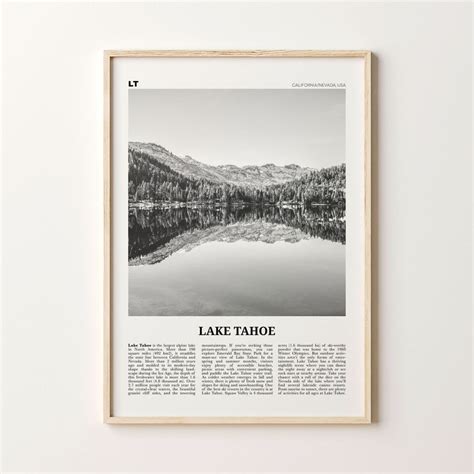 Lake Tahoe Print Black and White Lake Tahoe Wall Art Lake | Etsy