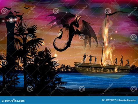 Dragon Black Fire on the Background Stock Illustration - Illustration of maritime, mythology ...