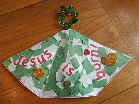 Jesus Is Born Christmas tree craft (laid out flat)