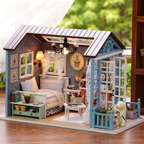 American Retro DIY DollHouse Miniatures House Gift LED Furniture Kit ...