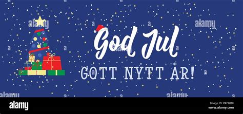 Christmas banner. Swedish text: Merry Christmas. Happy New Year. Lettering. vector illustration ...