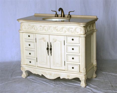 42" Adelina Antique Style Single Sink Bathroom Vanity in Antique White Finish with Beige Stone ...