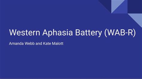 Western Aphasia Battery- Revised - YouTube