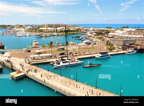 Aerial view of the Royal Naval Dockyard, King's Wharf Port, and the beautiful turquoise waters ...