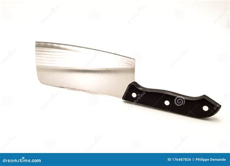 Meat Cleaver with Black Handle Stock Photo - Image of domestic ...