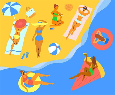 Cartoon Color Characters Women on a Seaside Landscape. Vector 24525798 Vector Art at Vecteezy