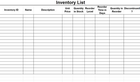 Inventory List | Inventory List Template » Template Haven