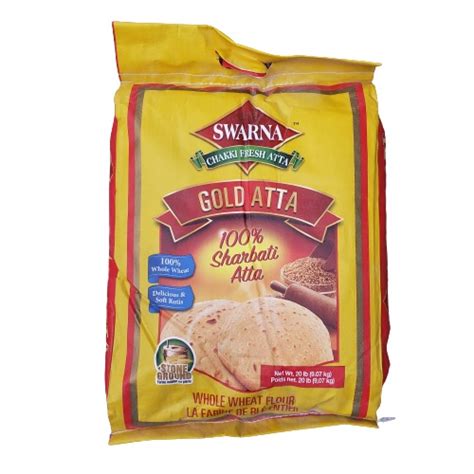 Swarna Chakki Gold Sharbati Whole Wheat Aata Flour - 20LB #56502 ...