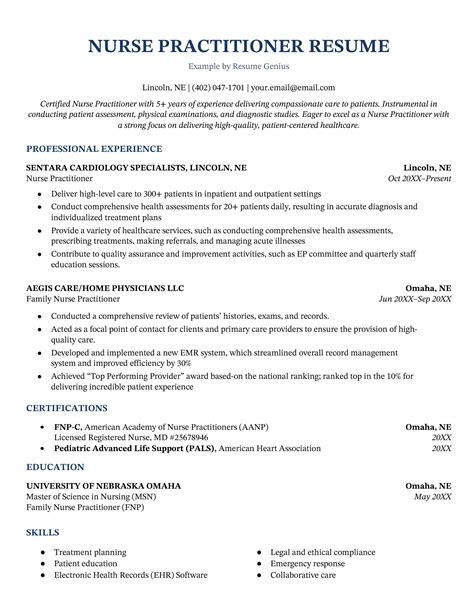 Nurse Practitioner Resume Example & Free Template