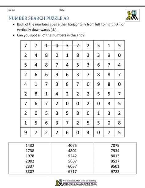 Number Search Puzzles