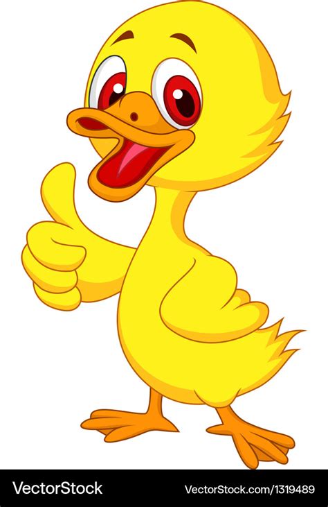 Cute baby duck cartoon thumb up Royalty Free Vector Image