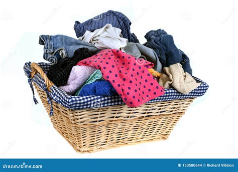 Basket of Dirty Clothes on a White Background Stock Photo - Image of wicker, close: 153580644