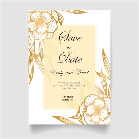 Premium Vector | Wedding invitation card, save the date watercolor background, golden flowers ...