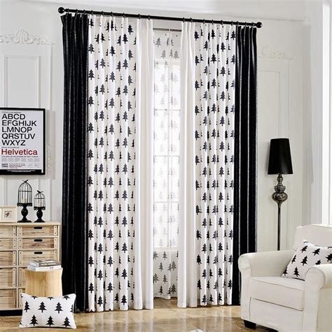 Black And White Tree Print Linen/Cotton Blend Bedroom Curtains on Sale ...