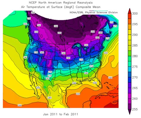 Air temperature map of North America in January 2011 (NOAA 2015) There ...