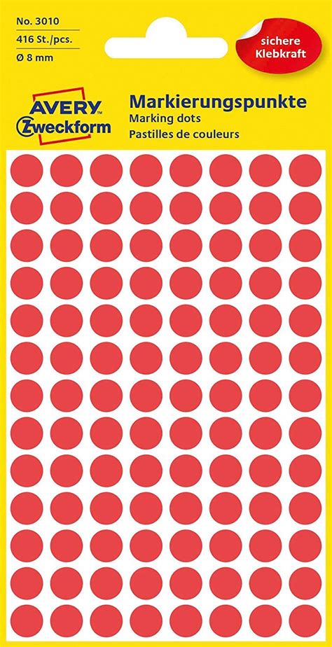 Buy Avery 32-301 Self Adhesive Dots/Circle Labels - Red (Diameter 8 mm, 70 Labels per Sheet, 560 ...