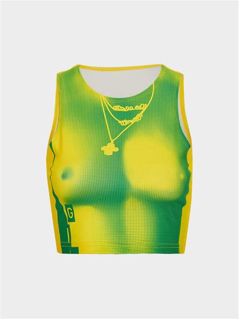 Body Print Slim Base Cropped Tank Top - Green / M | Fashion outfits ...